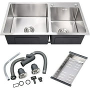 Hozodo 30.7" x16.9" Kitchen Sink Topmount Stainless Steel Sink Double Bowls Silver, 8.26" Deep