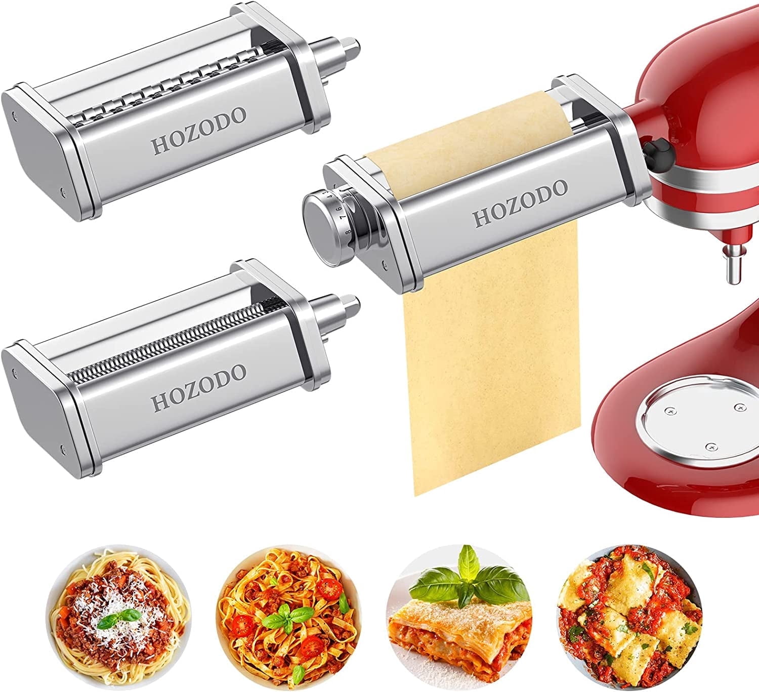 Hozodo Pasta Attachment for KitchenAid Stand Mixers Pasta Roller & Cutter Attachments Set, 3 Piece