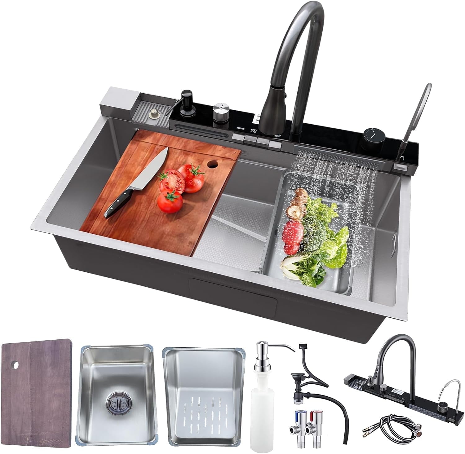 Hozodo Waterfall Sink 32"x19" Kitchen Drop in Digital Display Sink