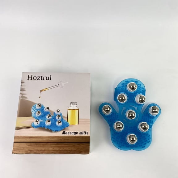 Hoztrul Massage mitts,Glove Massager Palm Shaped Hand Massage Manual 9 360-degree-roller Mental Roller Ball Blue