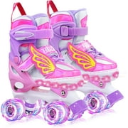 Hozzen Adjustable LED Light Up Roller Skates for Girls with Unicorn Design
