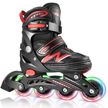 Hozzen Kids Inline Skates, Adjustable Illuminating Inline Skates with Light Up Wheels, Indoor Outdoor Roller Skates for Girls and Boys, Red Small (9C-12C)