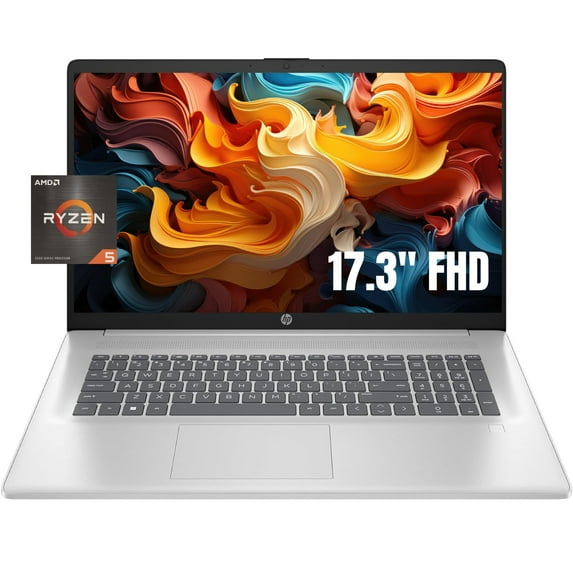 Hp 17 Silver Laptop, 17.3"" FHD Display, AMD Ryzen 5 (6 cores, Upto 4.0Hz), 32GB RAM, 1TB SSD Storage with 128GB WOWPC USB, Webcam, HDMI, Wi-Fi, Windows 11 Home, 17-cp0012nr