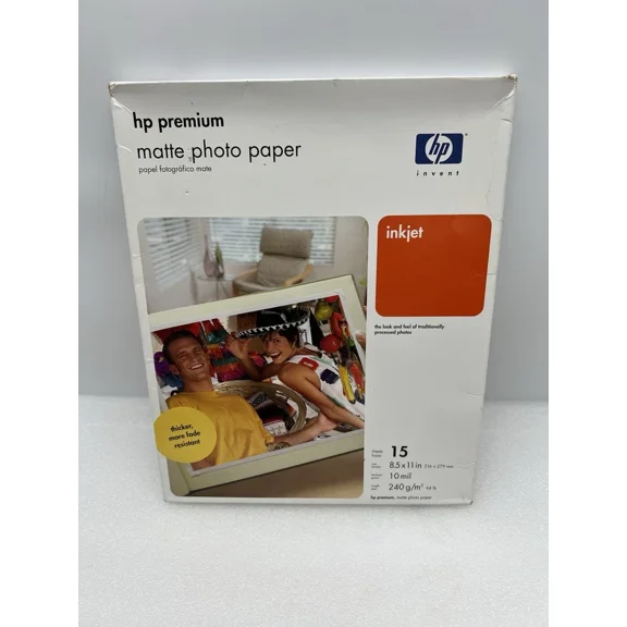 Hp Premium Matte Photo Paper For Inkjet Printers 15 Sheets Unopened Box 8.5 X 11