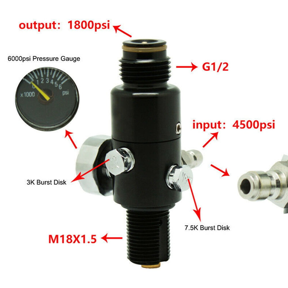 Hpa Valve Tank Adapter 4500Psi Pressure Air Tank Regulator Pcp (black
