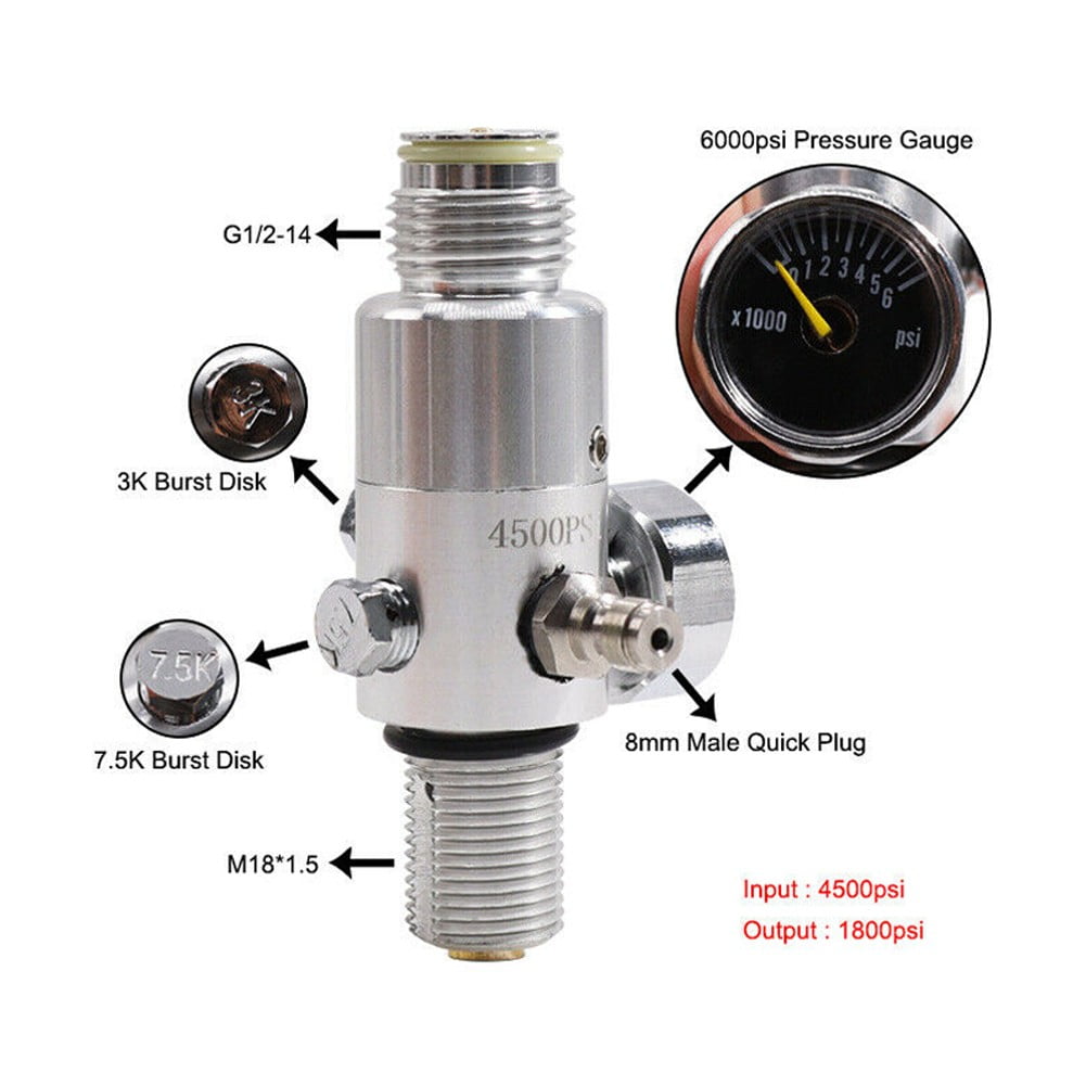 Hpa Valve Tank Adapter 4500Psi Pressure Air Tank Regulator Pcp (silver