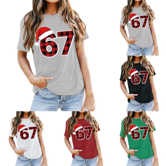 Hpapadks 6 7 Tshirt Womens Casual Short Sleeve Printed Crew Neck T Shirt Everyday Basic Tee Top Soft 6 7 Shirt
