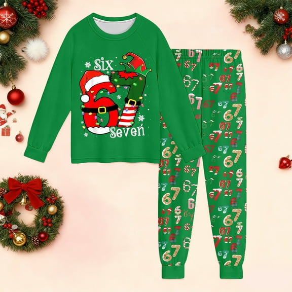 Hpapadks 67 Christmas Shirt Pant Outfit Set Boys Themed Long Sleeve Cozy Print Loungewear Festive Sleepwear Outfit Soft 2 Piece Set Kids 6 7 Christmas Pajamas