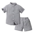 thumbnail image 1 of Hpapadks Baby Boy Outfit Summer Casual Gentleman Short Sleeve Hawaii Beach Holiday Solid Shirts Shorts Baby Boy Clothes Grey 12-18 Months, 1 of 3