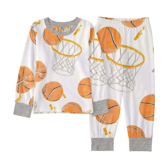 Hpapadks Baby Boy Outfits Full Basketball Print Long Sleeve Crewneck Tops Pants Pajama Set Baby Clothes Boy Orange 2 -3