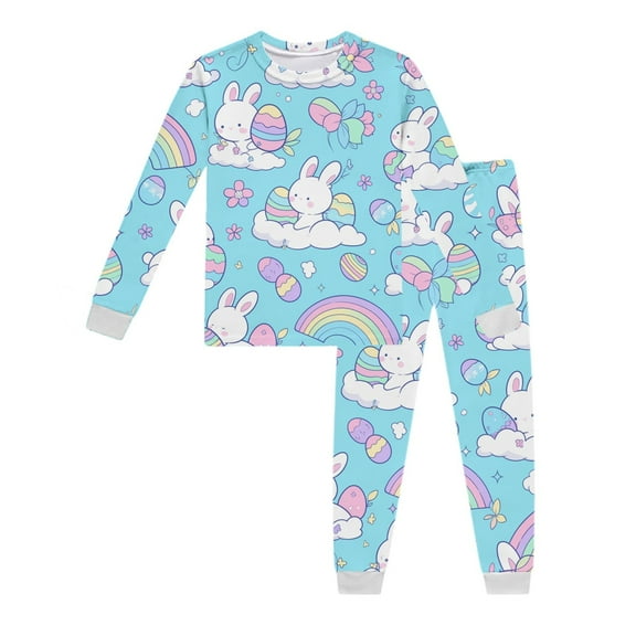 Hpapadks Baby Boy Outfits Long Sleeve Easter Rabbit Print Round Neck Tops Pants Loungewear Set Baby Girl Clothes Light Gray 4Y-5Y