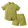 thumbnail image 1 of Hpapadks Baby Boy Outfits Summer Casual Gentleman Short Sleeve Hawaii Beach Holiday Solid Shirts Shorts Baby Clothes Boy Green 4-5 Years, 1 of 3