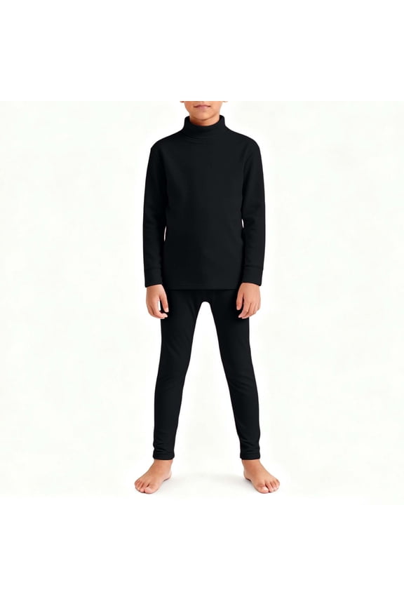 Baby Boy Outfits Thermal Base Layer Long Sleeve Solid Top Pant Soft Warm Fleece Lined Underwear Baby Clothes Boy Black 6-7 Years