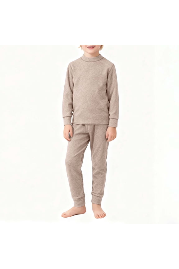 Baby Boy Outfits Thermal Underwear Long Sleeve Solid Tops Pants Winter Base Layer Loungewear Boys Clothes Beige 10-11 Years
