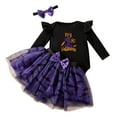 thumbnail image 1 of Hpapadks Baby Girl Outfit Halloween Printed Long Sleeve Romper Skirt Hairband 3 Piece Set Casual Holiday Party Girl Clothes Dark Purple 6-9 m, 1 of 5