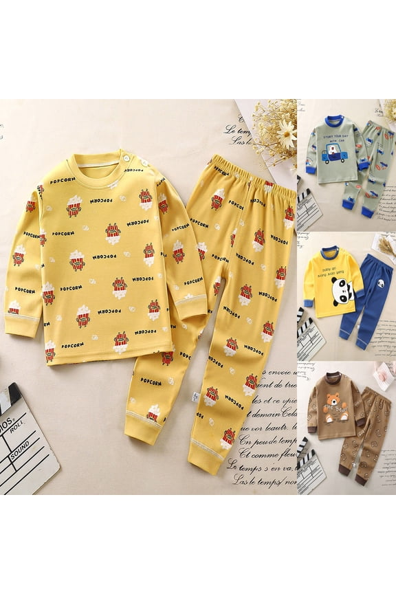 Baby Girl Outfits Animals Print Long Sleeve Tshirt Tops Pants 2 Piece Cartoon Sleepwear Set Baby Girl Clothes Coffee 2-3 Years