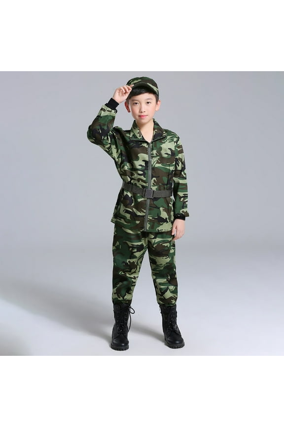 Baby Girl Outfits Camouflage Long Sleeve Full Zip Coat Pant Hat Belt Soldier Militaryss 4 Piece Set Kids Clothes Green 9-10 Years