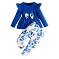 thumbnail image 1 of Hpapadks Baby Girl Outfits Long Sleeve Flowers Print Ribbed Bowknot Tops Trousers Set Baby Girl Clothes Blue 6 Months-9 Months, 1 of 1