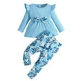 thumbnail image 1 of Hpapadks Baby Girl Outfits Long Sleeve Ribbed Bowknot Tops Butterflies Print Pants Baby Girl Clothes Blue 18 Months-24 Months, 1 of 1