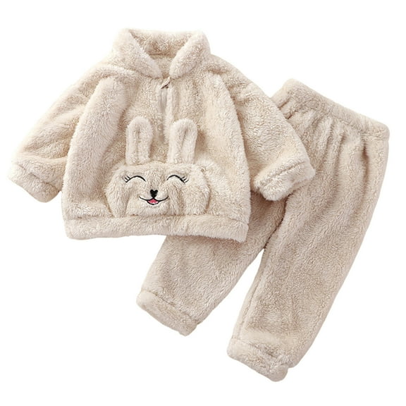 Hpapadks Baby Girl Outfits Winter Long Sleeve Cartoon Bear Panda Rabbit Print Furry Tops Pants Baby Boy Clothes White 2 Years-3 Years