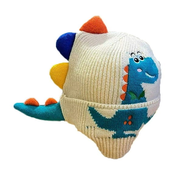 Hpapadks Baby Hats Infant Knit Windproof Cute Cartoon Dinosaur Ear Thick Warm Cap Toddler Winter Hat Beige One Size