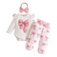 thumbnail image 1 of Hpapadks Baby Outfits Girl Long Sleeve Bowknot Embroider Romper Bodysuit Pants Headbands 3 Piece Set Clothes for Girls Pink 12-18 m, 1 of 6