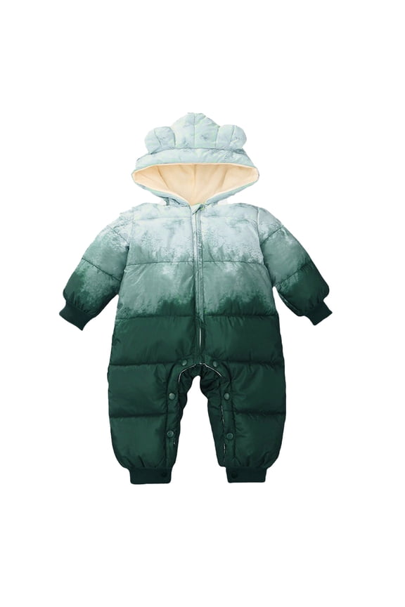 Baby Romper Autumn Winter Long Sleeve Gradient Plus Wool Thick Hooded Down Jumpsuit Baby Bodysuit Green 6 Months-12 Months