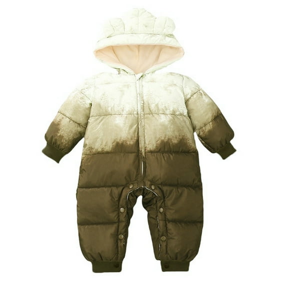 Hpapadks Baby Romper Autumn Winter Long Sleeve Gradient Plus Wool Thick Hooded Down Jumpsuit Baby Bodysuit Khaki 18 Months-24 Months