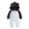 thumbnail image 1 of Hpapadks Baby Romper Boys Girls Long Sleeve Color Block Zipper Bear Ears Hooded Fleece Lined Jumpsuits Baby Bodysuit Black 3 Months-6 Months, 1 of 1