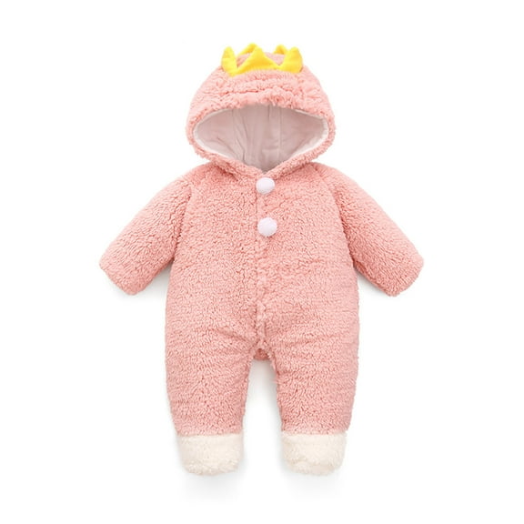 Hpapadks Baby Romper Winter Outing Feet Warm Long Sleeve Solid Thick Padded Hooded Jumpsuit Baby Bodysuit Pink 3 Months-6 Months