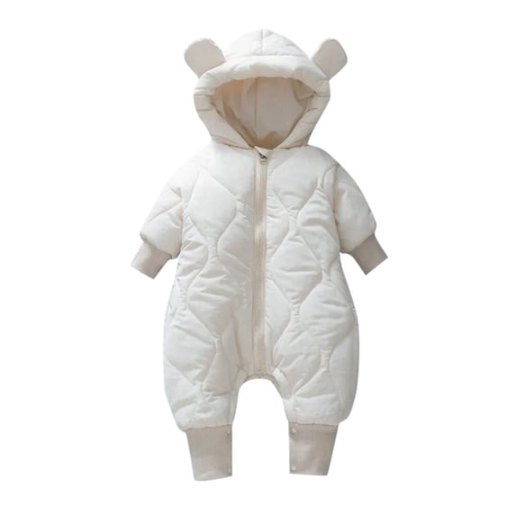 Hpapadks Baby Romper Winter Thick Warm Long Sleeve Solid Zipper Cute Bear Hooded Jumpsuit Baby Bodysuit White 1 Months-3 Months