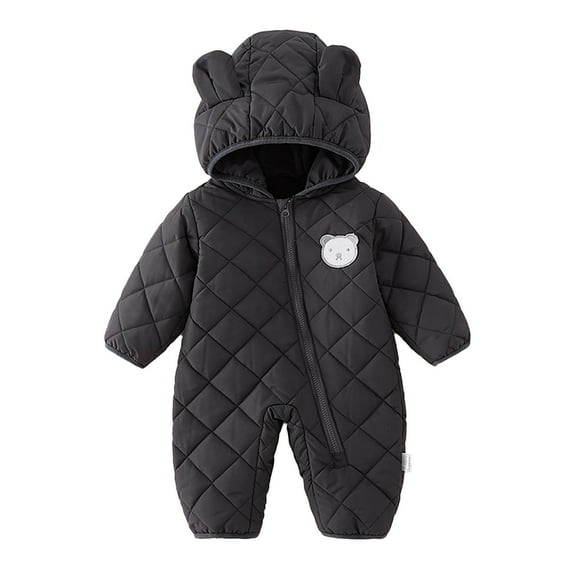 Hpapadks Baby Romper Winter Thick Warm Long Sleeve Zipper Cute Cartoon Bear Hooded Jumpsuit Baby Bodysuit Grey 3 Months-6 Months