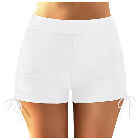 Hpapadks Bikini Sets for Women Plus Size High Waist Solid Bikini Bottoms Beach Ruched Drawstring Swim Shorts Womens Swimsuits White S
