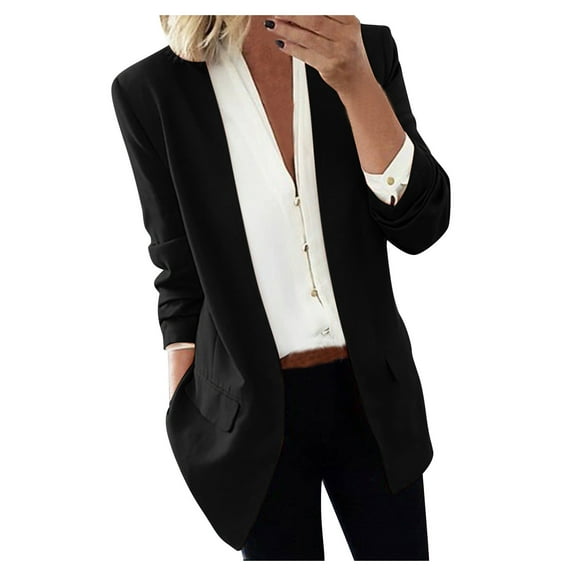 Hpapadks Blazer for Women Fashion Long Sleeve Solid Casual Slim Pockets Cardigan Suit Jacket Black XXL