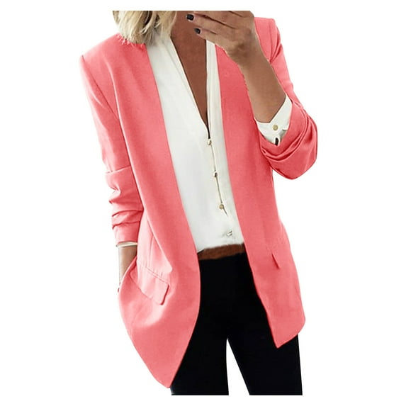 Hpapadks Blazers for Women Business Casual Fashion Long Sleeve Solid Casual Slim Pockets Cardigan Suit Jacket Pink XXL
