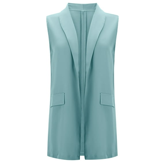Hpapadks Blazers for Women Business Casual Formal Sleeveless Solid Long Temperament Commuting Suit Vest Jacket Blue M
