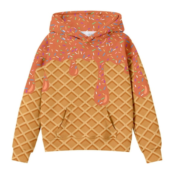 Hpapadks Boys Hoodies Kids Ice Cream Print Pullover No Drawstring Sweatshirts Pullover 5-6 Years Baby Sweatshirt Orange