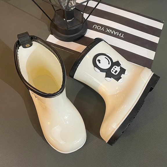 Hpapadks Boys Rain Boots Outdoor School Comfortable Mid Calf Low Heel Footwear Non Slip Shoes Durable All Season Kids Waterproof Boots White