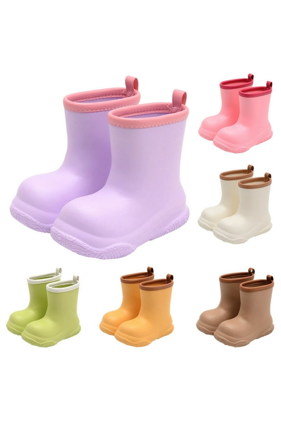 Boys Rain Boots School Outdoor Activities Solid Water Shoes With Easy On Handles Casual Waterproof Purple 3-4 Y