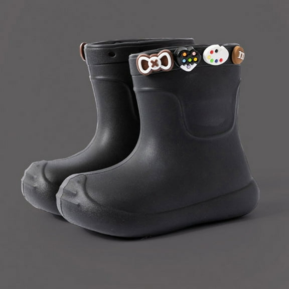 Hpapadks Boys Rain Boots School Outdoor Rainy Day Low Top Non Comfortable Lightweight Durable All Season Footwear Rainboots Boys Waterproof Boots Black