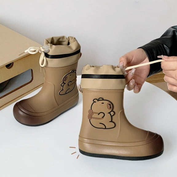 Hpapadks Boys Rain Boots School and Outdoor Mid Calf Rainboots Comfortable Non Slip Footwear for Spring Summer Fall Boys Waterproof Boots Brown