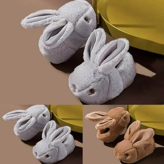Hpapadks Boys Slippers Cozy Rabbit Warm Shoes Winter Soft Indoor Footwear Girl Shoes Brown