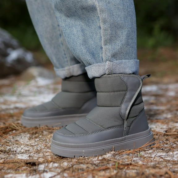 Hpapadks Boys Snow Boots Winter Non Warm Lined Thick Sole Outdoor Cold Weather Footwear Winter Boots Kids Grey