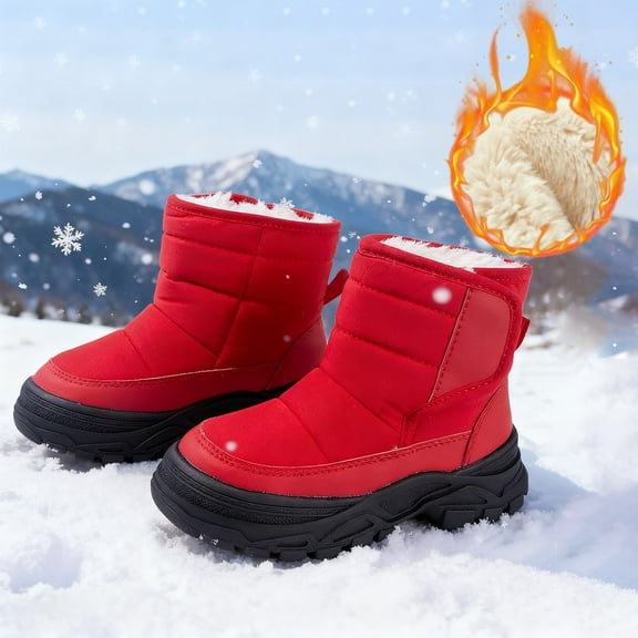 Hpapadks Boys Snow Boots Winter Warmth Cozy Lined Insulation and Flexible Ready Sole Shoes for Everyday Play Kids Winter Boots Red