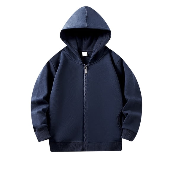 Hpapadks Boys Sweatshirts Long Sleeve Solid Zipper Up Soft Hooded Hoodies Top with Pocket Girls Hoodie Navy 8-9 Years