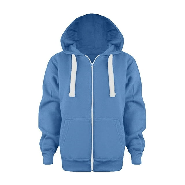 Hpapadks Boys Sweatshirts Solid Color Zip Up Long Sleeve Hooded Hoodies Jackets with Pockets Girls Hoodie Blue 6-7 Years