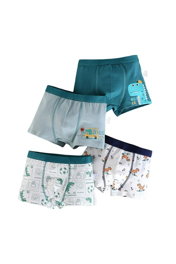 Boys Underwear Baby Boy Daily Comfort Cartoon Print Stretchable Boxer Underpants 4PCS Green 4-5 Years