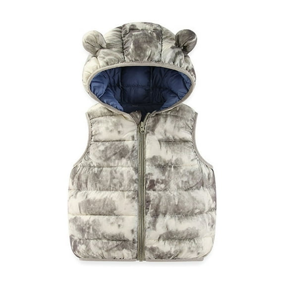 Hpapadks Boys Winter Coat Lightweight Sleeveless Tie Dye Water Proof Zipper Hooded Vest Coats Toddler Jacket Khaki 5-6 Years