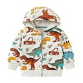 thumbnail image 1 of Hpapadks Boys Winter Coat Long Sleeve Full Dinosaur Cars Cartoon Print Zipper Hooded Cardigan Hoodie Boys Jacket Light Gray 6-7 Years, 1 of 7