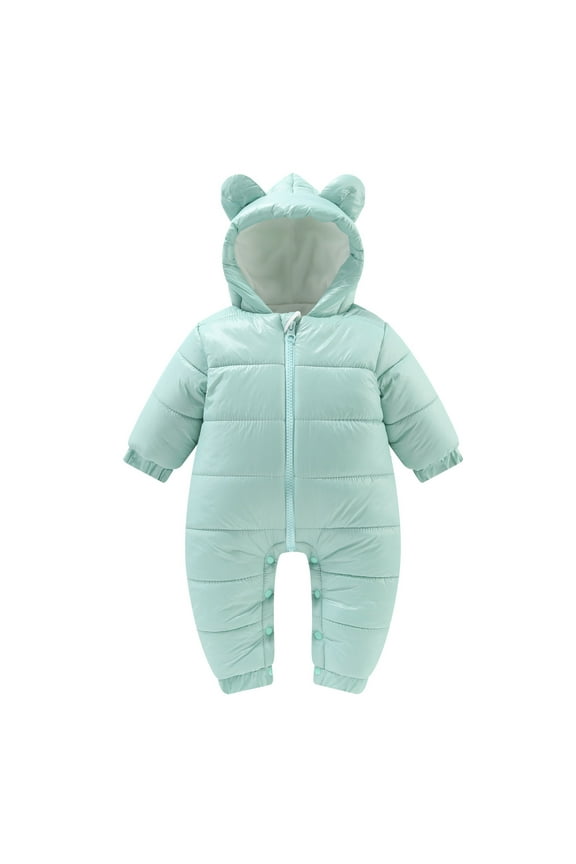 Boys Winter Coat Long Sleeve Solid Warm Bear Ears Hooded Down Padded Jumpsuit Coats Girls' Outerwear Jackets Mint Green 6 Months-12 Months